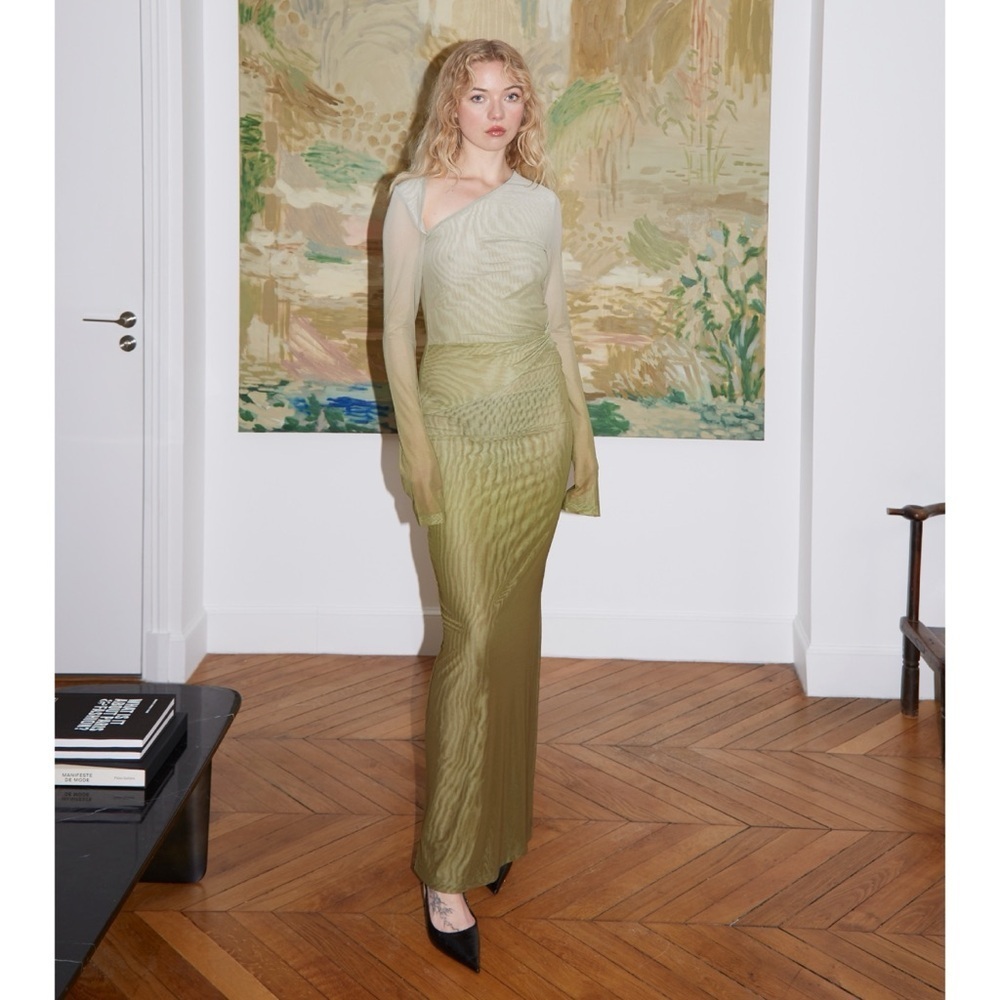 Saemdi Mesh Maxi Long Sleeve Dress Green Small